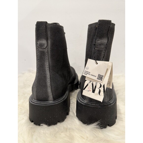 Zara Men Lace-Up Black Canvas Chunky Lug Style Boots Distressed US 10 EUR 43 NWT - Picture 7 of 11